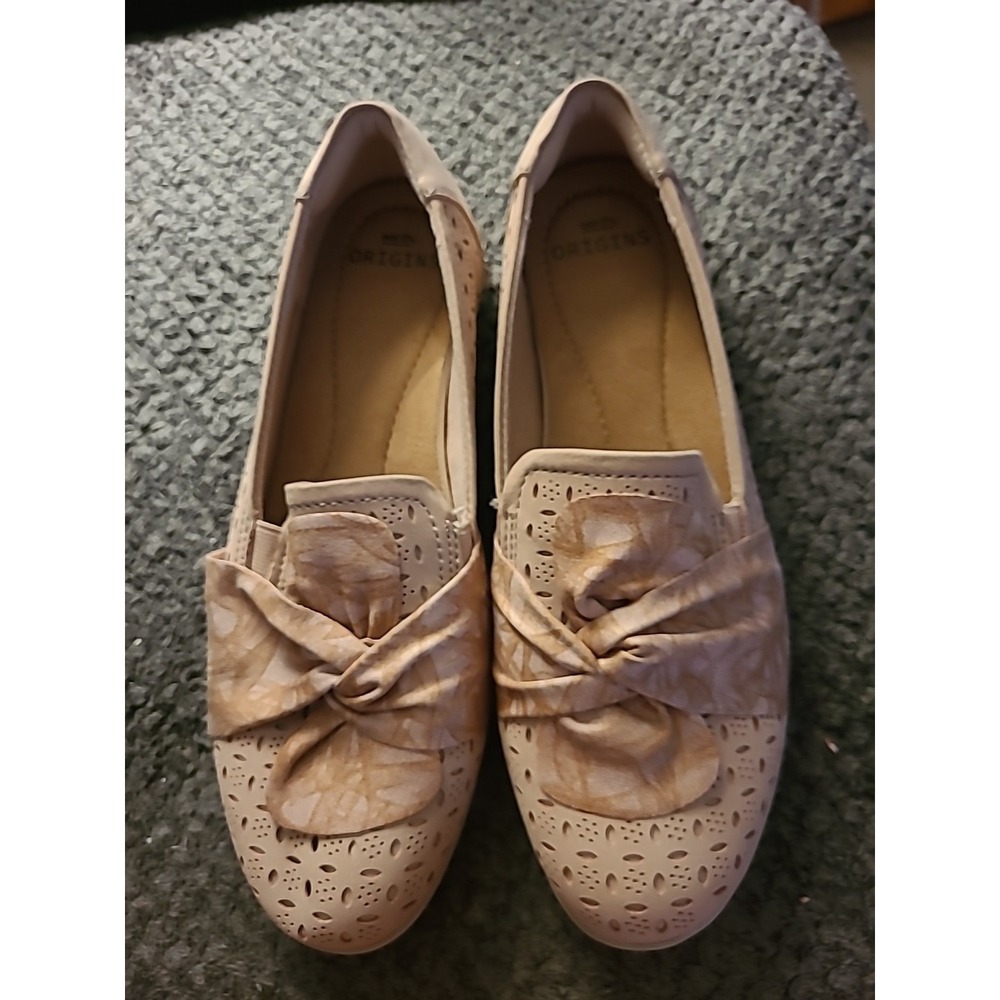 Earth Origins Finley Dusty Rose Sawmon slip on Twisted Bow shoes size 9 M